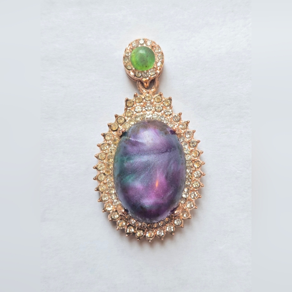 Pearlescent Resin Pendant w/ Rhinestones Purple & Dark Green